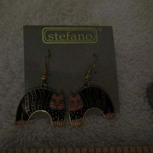 Stefano Enameled Cat Dangle Earrings